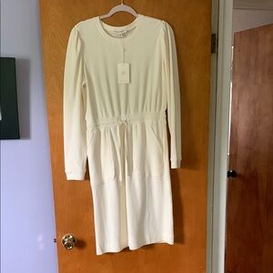 DownEast Cream Bishop Sleeve Sheath Dress